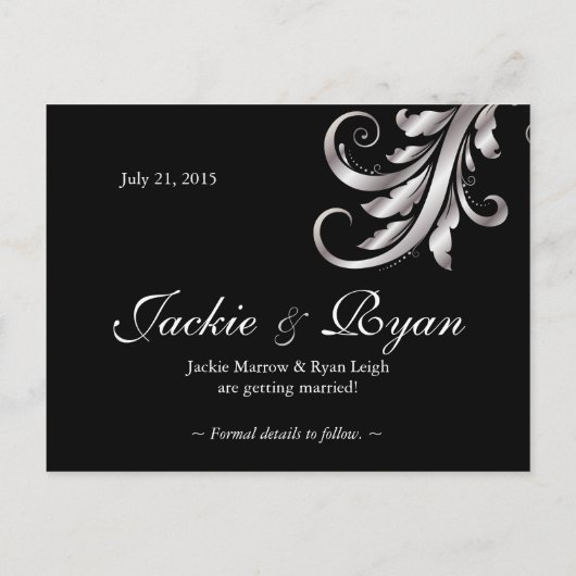 Sla de datum Briefkaart Black Silver Leaf (Achterkant)