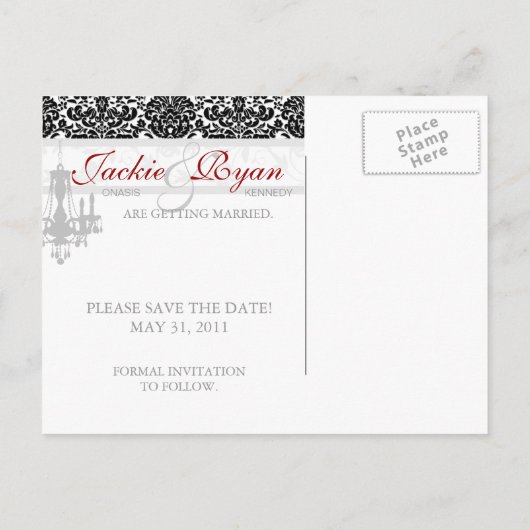 Sla de datum Briefkaart kroonluchter Damask BW (Achterkant)