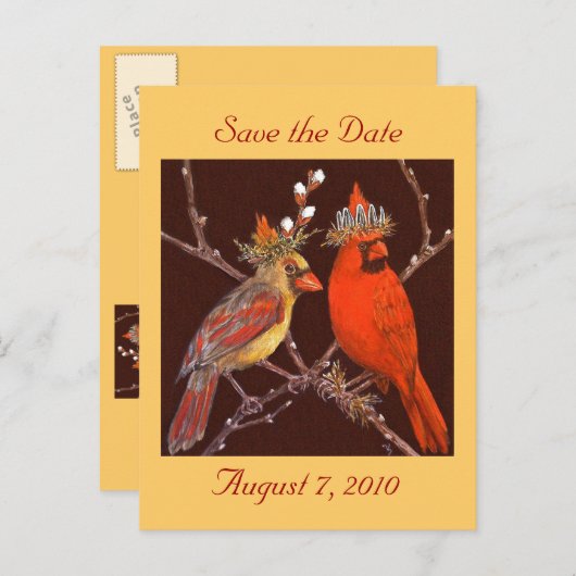 Sla de datum briefkaart met kardinaal paar (Voorkant / Achterkant)