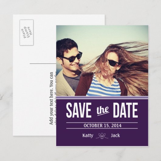 Sla de datum Briefkaart Paarse (Voorkant / Achterkant)
