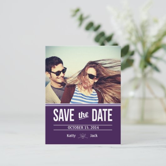 Sla de datum Briefkaart Paarse (Staand voorkant)