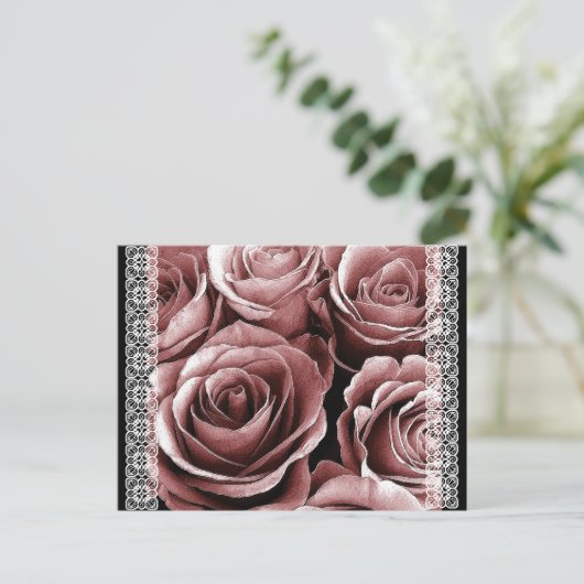 Sla de datum Briefkaart  roze rozen (Staand voorkant)