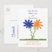 Sla de datum briefkaarten, blauw sinaasappel bloem aankondigingskaart (Voorkant / Achterkant)
