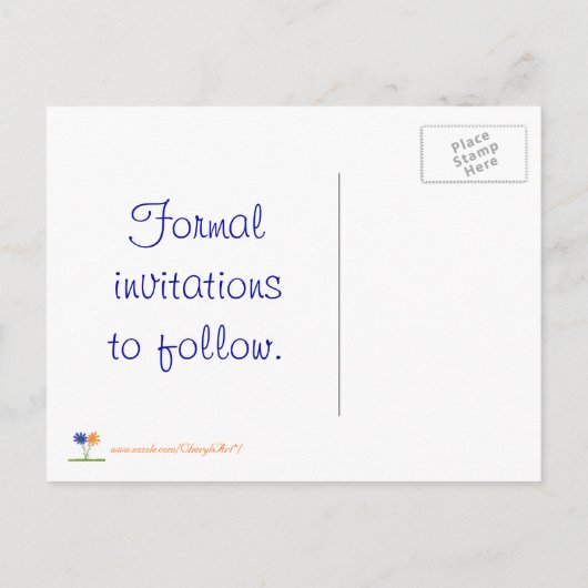 Sla de datum briefkaarten, blauw sinaasappel bloem aankondigingskaart (Achterkant)