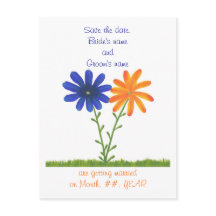 Sla de datum briefkaarten, blauw sinaasappel bloem