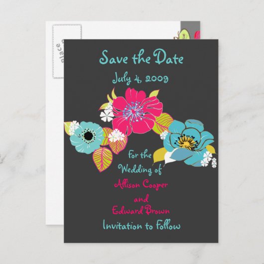 Sla de datum briefkaarten bloemen op grafiet (Voorkant / Achterkant)