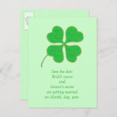 Sla de datum Briefkaarten, Green Shamrock Gold Sti Aankondigingskaart (Voorkant / Achterkant)