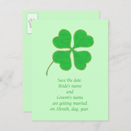 Sla de datum Briefkaarten, Green Shamrock Gold Sti Aankondigingskaart (Voorkant / Achterkant)
