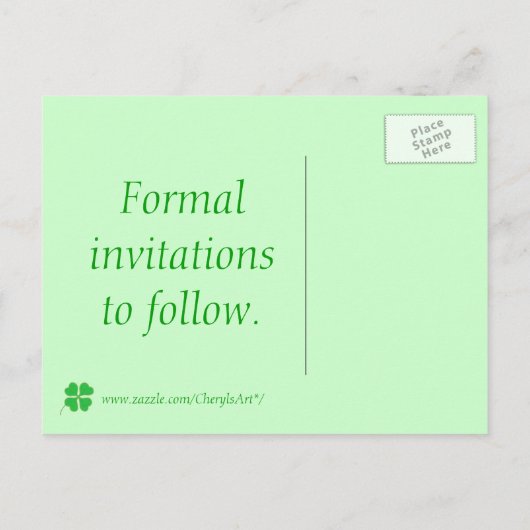 Sla de datum Briefkaarten, Green Shamrock Gold Sti Aankondigingskaart (Achterkant)