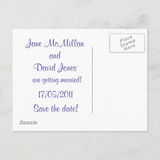 Sla de datum Briefkaarten in blauw (Achterkant)