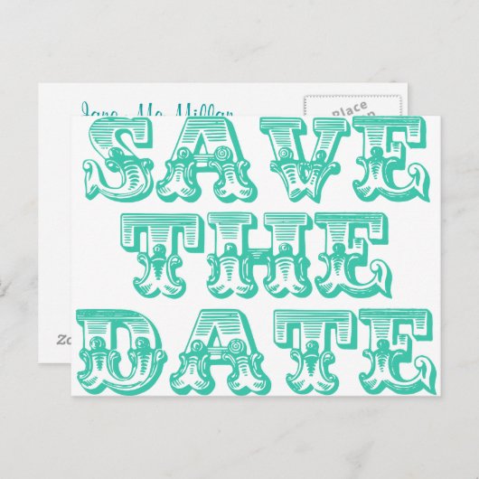Sla de datum Briefkaarten in Blauwgroen blauw-groe (Voorkant / Achterkant)