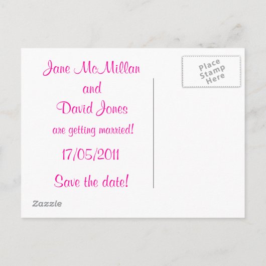 Sla de datum Briefkaarten in Hot Pink/Fuschia (Achterkant)