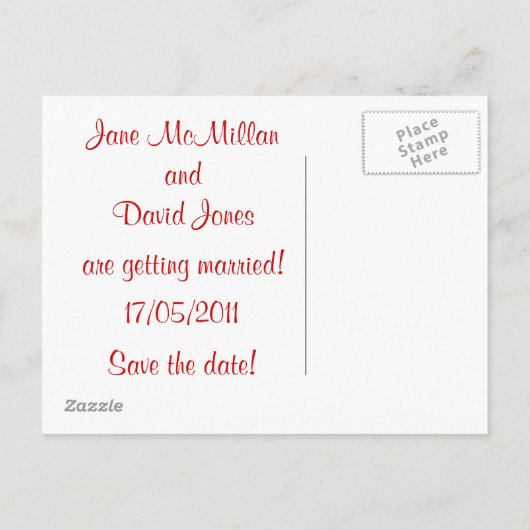 Sla de datum Briefkaarten in rood (Achterkant)