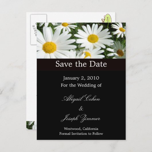 Sla de datum briefkaarten, madeliefjes aankondigingskaart (Voorkant / Achterkant)