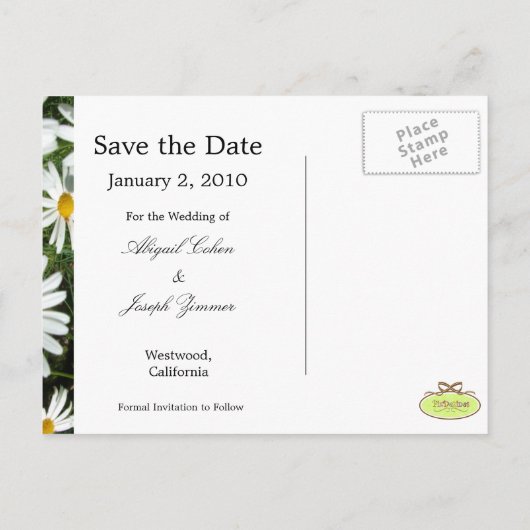 Sla de datum briefkaarten, madeliefjes aankondigingskaart (Achterkant)