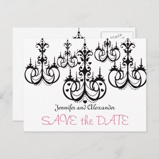 Sla de datum Briefkaarten met kroonluchters (Voorkant / Achterkant)