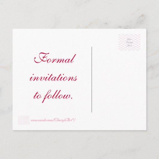 Sla de datum briefkaarten op, Roze gewatteerde kri (Achterkant)