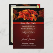 Sla de datum briefkaarten, oranje calla lelies aankondigingskaart (Voorkant / Achterkant)