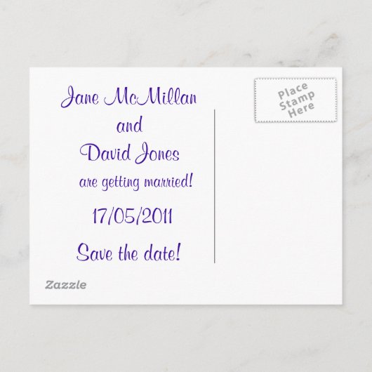 Sla de datum Briefkaarten Paarse (Achterkant)