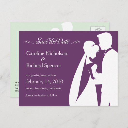 Sla de datum bruid & bruidegom pruik bruiloft Brie Aankondigingskaart (Voorkant / Achterkant)