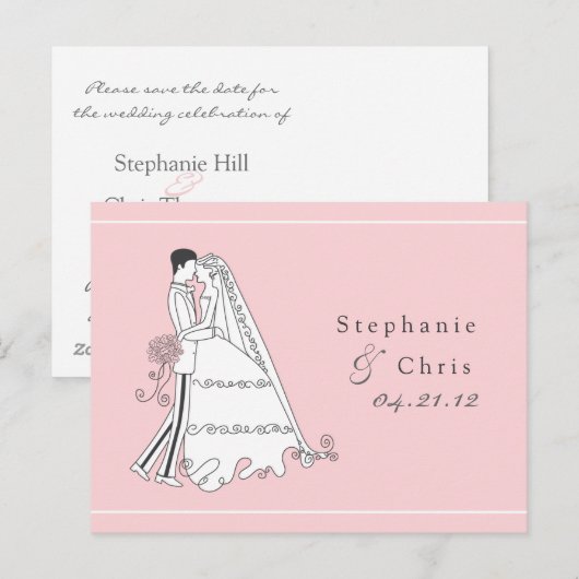 Sla de datum bruid en bruidegom 01 aankondigingskaart (Voorkant / Achterkant)