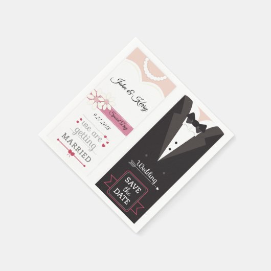 Sla de datum bruid en bruidegom bruiloft uitnodigi servet (Hoek)