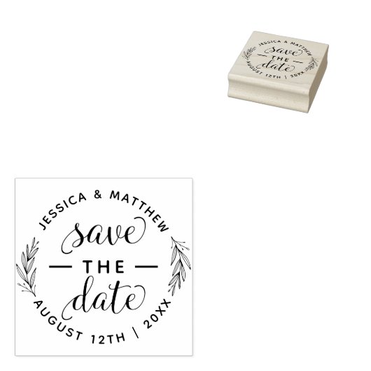 Sla de datum bruiloft aankondiging elegant script rubberstempel (Gestempeld)