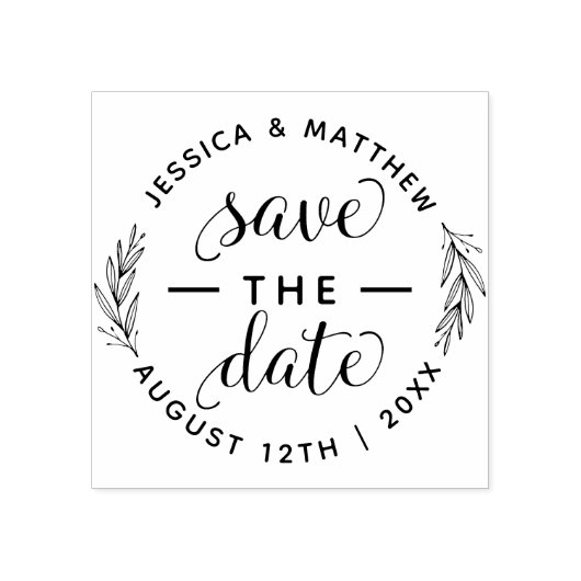 Sla de datum bruiloft aankondiging elegant script rubberstempel (Afrduk)