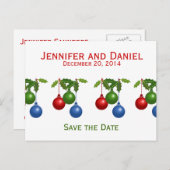 Sla de datum bruiloft aankondigingen Holly Balls Aankondigingskaart (Voorkant / Achterkant)