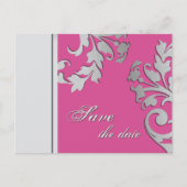 Sla de datum bruiloft Briefkaart Fuchsia Pink Silv (Voorkant)