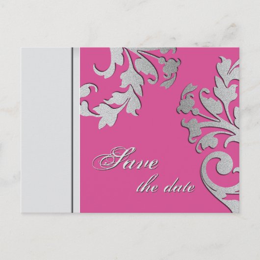 Sla de datum bruiloft Briefkaart Fuchsia Pink Silv (Voorkant)