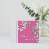 Sla de datum bruiloft Briefkaart Fuchsia Pink Silv (Staand voorkant)
