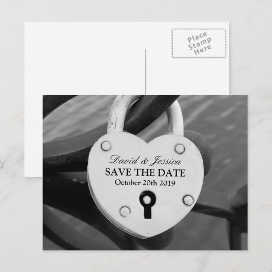 Sla de datum bruiloft briefkaart | Hart liefde slo (Voorkant / Achterkant)