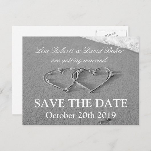 Sla de datum bruiloft briefkaart | Strandthema (Voorkant / Achterkant)