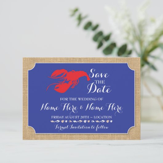 Sla de datum bruiloft Crawfish Boil Lobster Uitnod Save The Date (Staand voorkant)