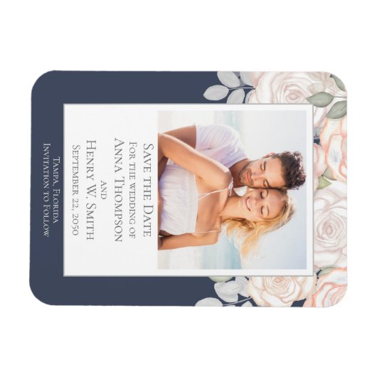 Sla de datum bruiloft foto Floral Magneet (Horizontaal)