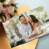 Sla de datum bruiloft foto kalligrafie script kaart