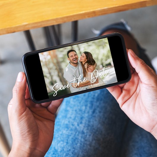 Sla de datum bruiloft foto kalligrafie script kaart