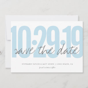 Sla de datum, bruiloft, foto op de rug, blauw save the date
