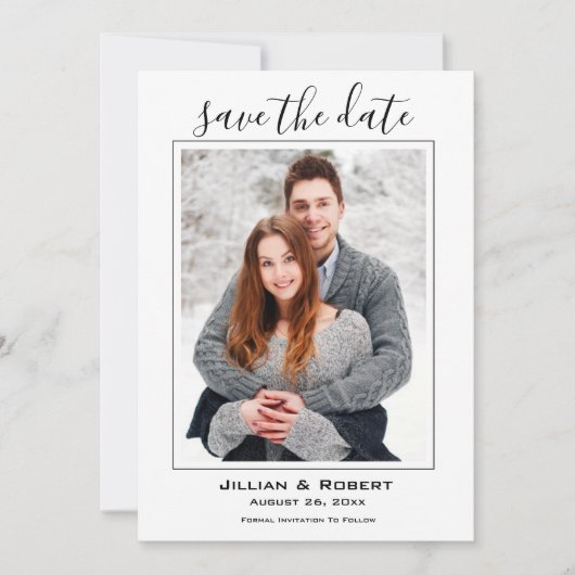 Sla de datum bruiloft foto zwart-wit kaart (Voorkant)