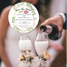 Sla de datum bruiloft goud en blad ontwerp lippen ronde kartonnen onderzetter