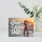 Sla de datum bruiloft handgeschreven script foto briefkaart (Staand voorkant)