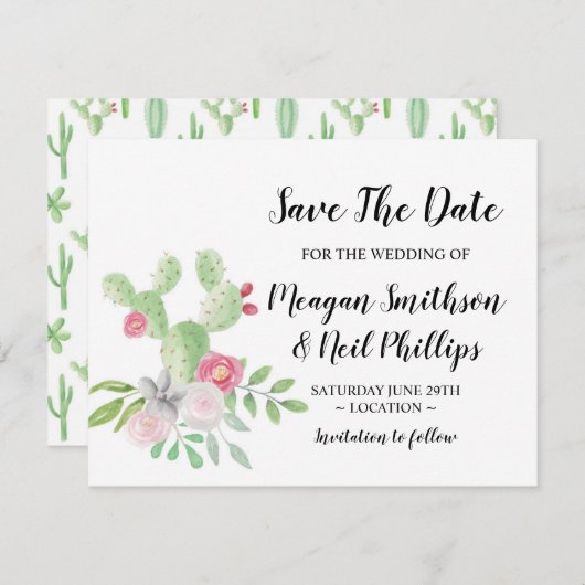 Sla de datum bruiloft Kaart Cactus geschilderde ko (Voorkant / Achterkant)