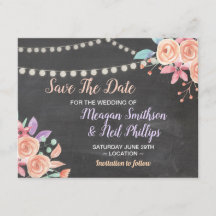 Sla de datum bruiloft Kaart perzik bloem krijt