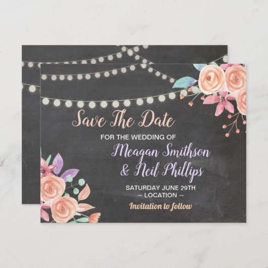 Sla de datum bruiloft Kaart perzik bloem krijt (Voorkant / Achterkant)