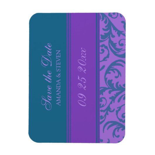 Sla de datum bruiloft magneet Blauwgroen pruim (Verticaal)