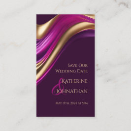 Sla de datum-Bruiloft-Paarse Fuchsia en Gold- Visitekaartje
