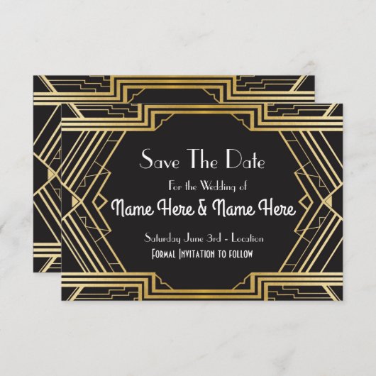 Sla de datum bruiloft partij twenties goud uitnodi save the date (Voorkant / Achterkant)