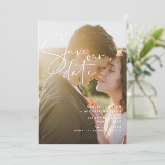 Sla de datum bruiloft QR Code Script 2 Foto Save The Date (Staand voorkant)