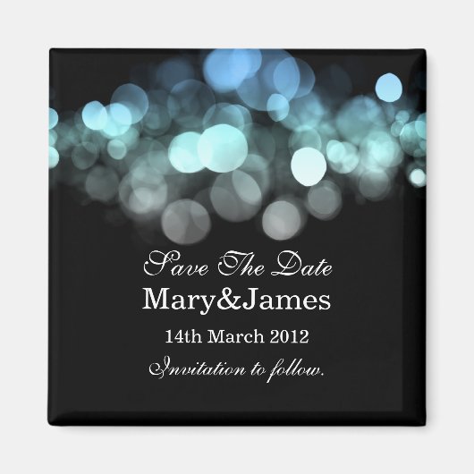 Sla de datum bruiloft romantische lichten blauw magneet (Voorkant)